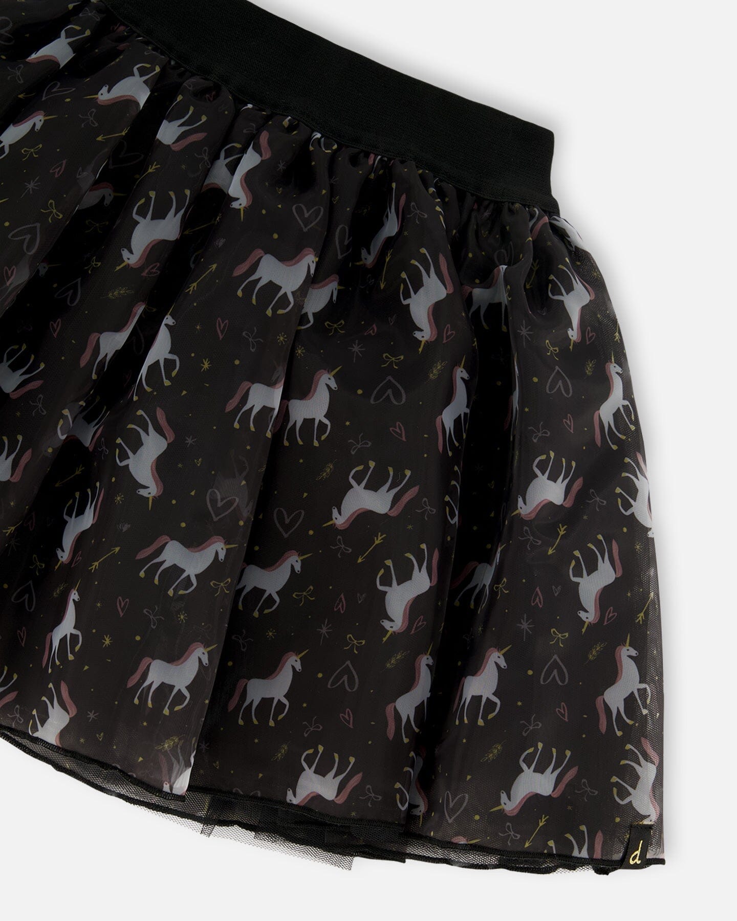 Organza And Mesh Skirt Black With Unicorn Print-3
