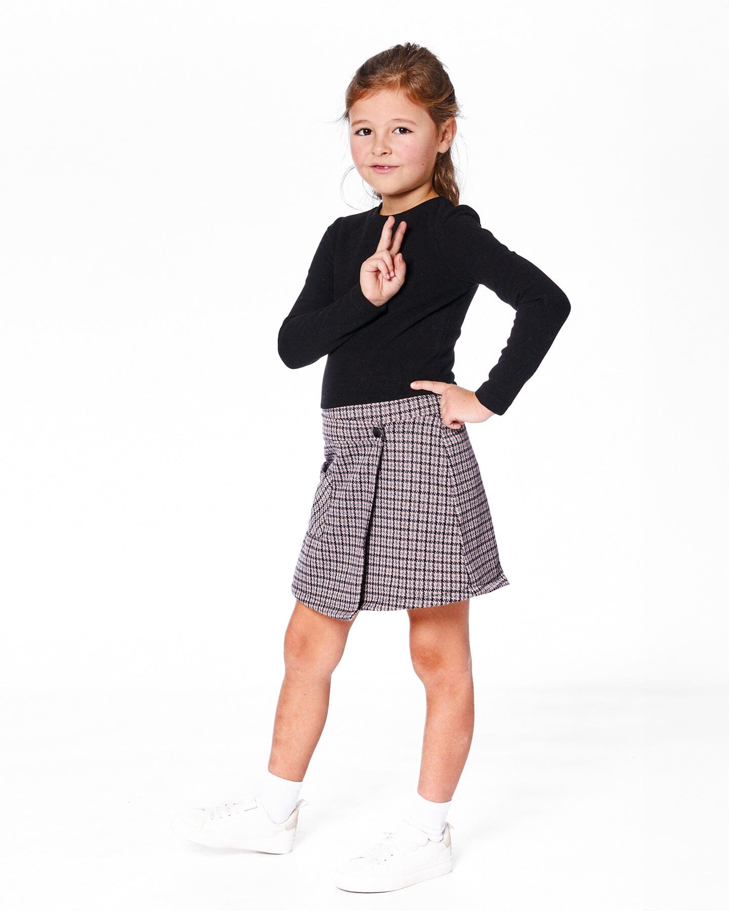 Bi-Material Dress Black And Houndstooth-1