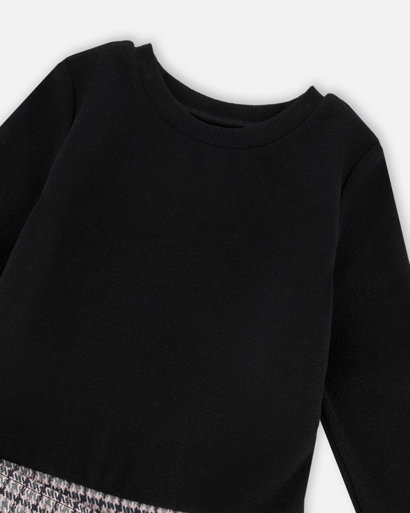 Bi-Material Dress Black And Houndstooth-3