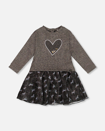 Bi-Material Dress Black With Mesh Skirt And Heart-0