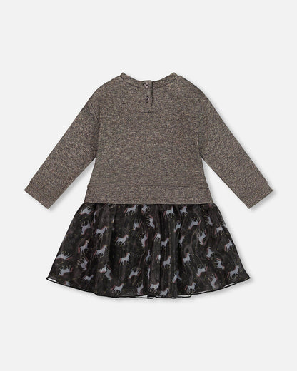 Bi-Material Dress Black With Mesh Skirt And Heart-2