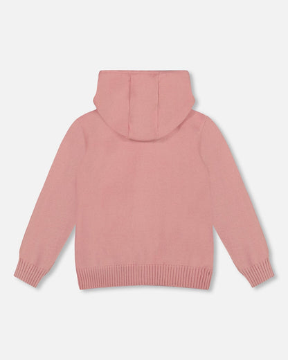 Hooded Knit Cardigan Dusty Pink With Unicorn Intarsia-2