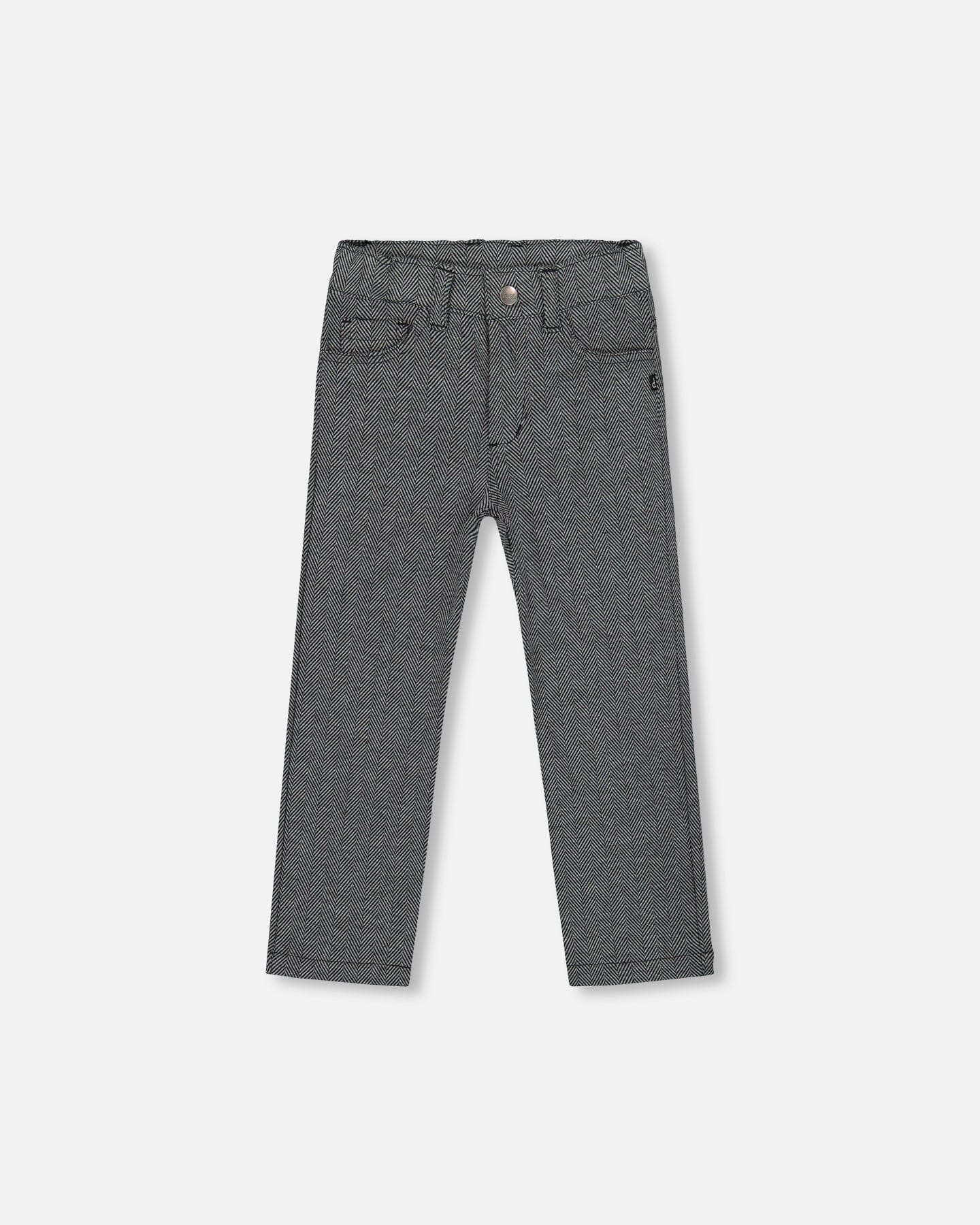 Stretch Jacquard Pants Grey Herringbone-0