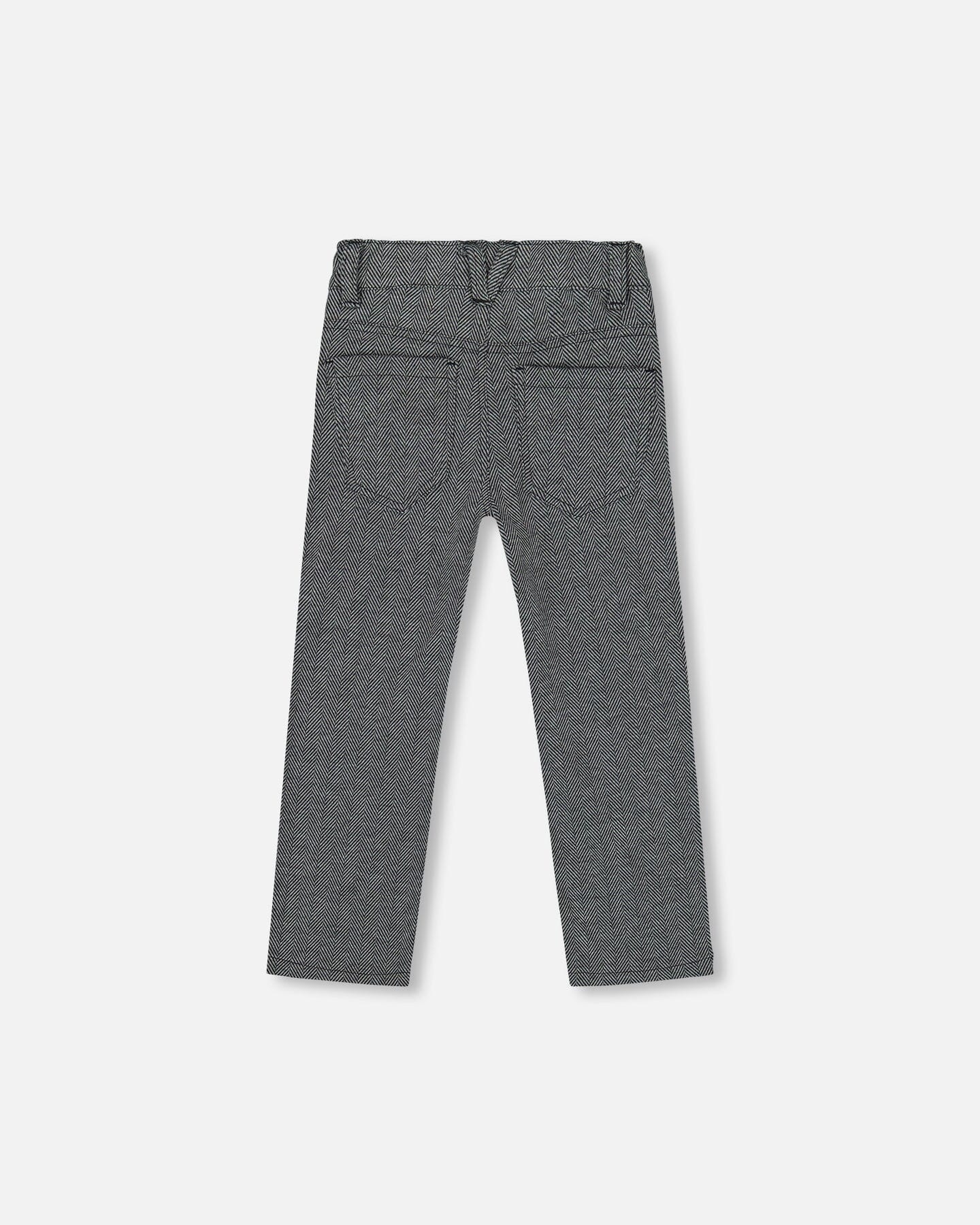 Stretch Jacquard Pants Grey Herringbone-2