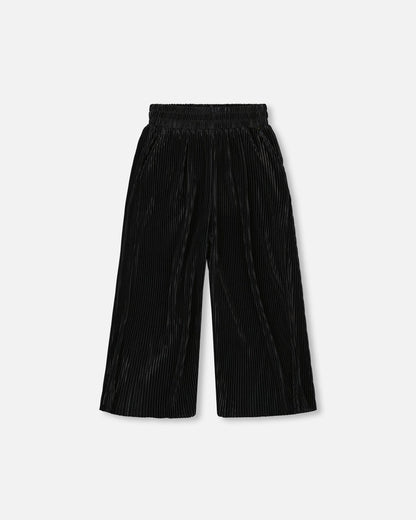 Wide Leg Pleated Pants Black-0