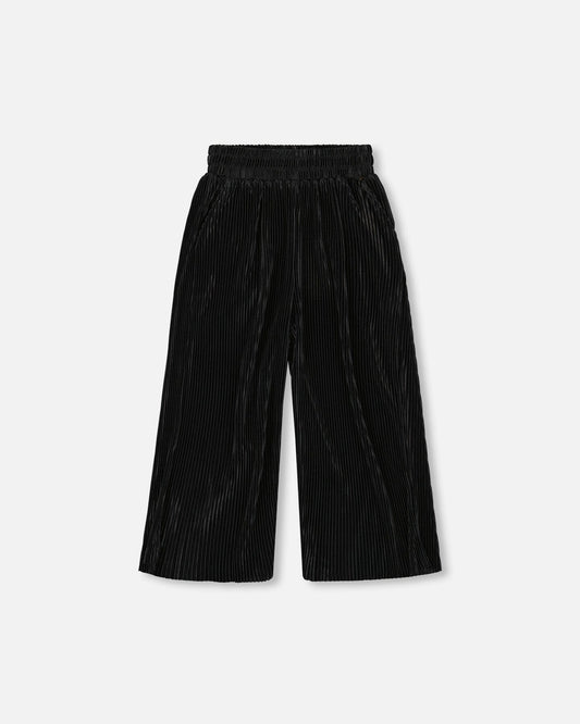 Wide Leg Pleated Pants Black-0