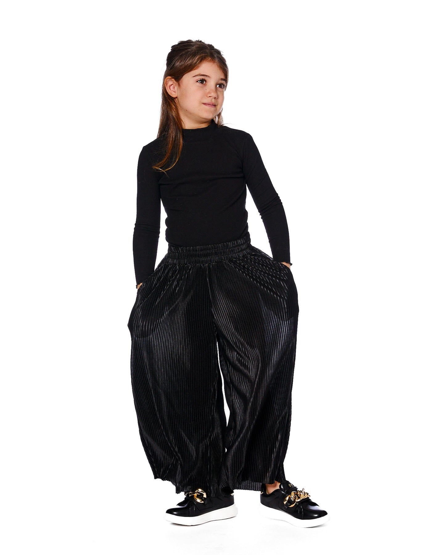 Wide Leg Pleated Pants Black-1