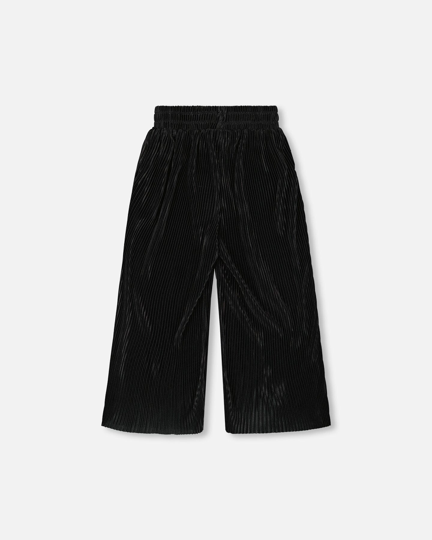 Wide Leg Pleated Pants Black-2