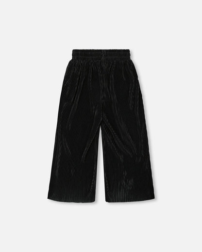 Wide Leg Pleated Pants Black-2