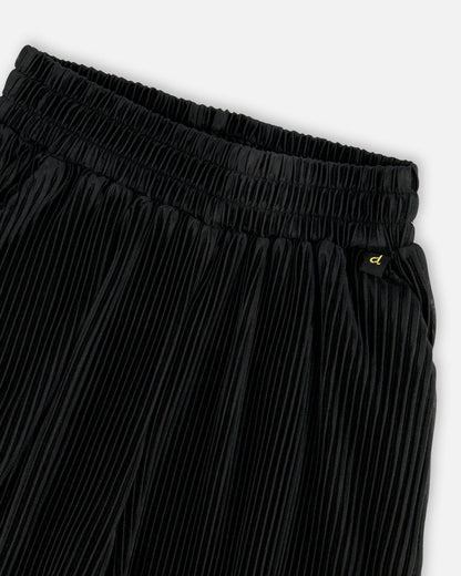 Wide Leg Pleated Pants Black-3