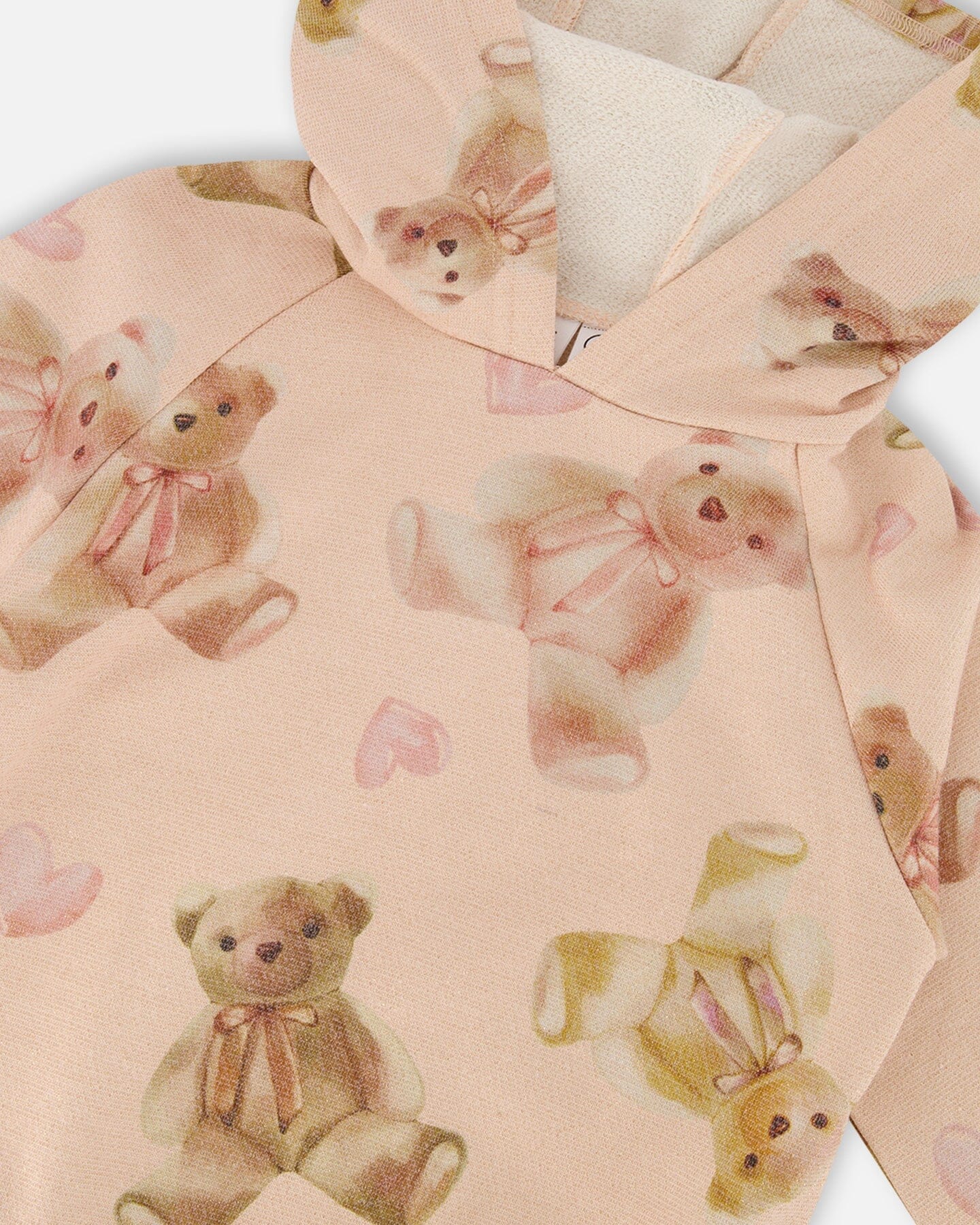 Glittering French Terry Hoodie Beige Teddy Bear Print-3