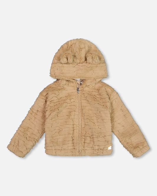 Faux Fur Hooded Jacket Nougat-0