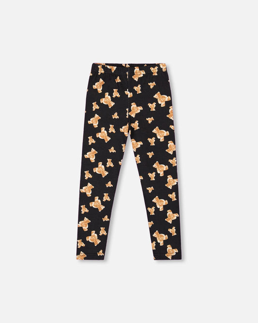 Jersey Leggings Black Teddy Bear Print-1