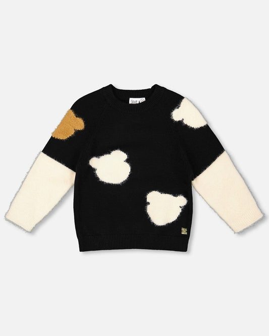 Knitted Sweater Black With Bear Intarsia-0