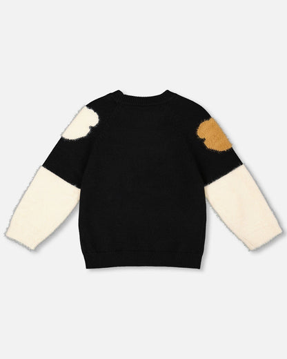 Knitted Sweater Black With Bear Intarsia-2
