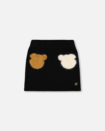 Knitted Skirt Black With Bear Intarsia-0