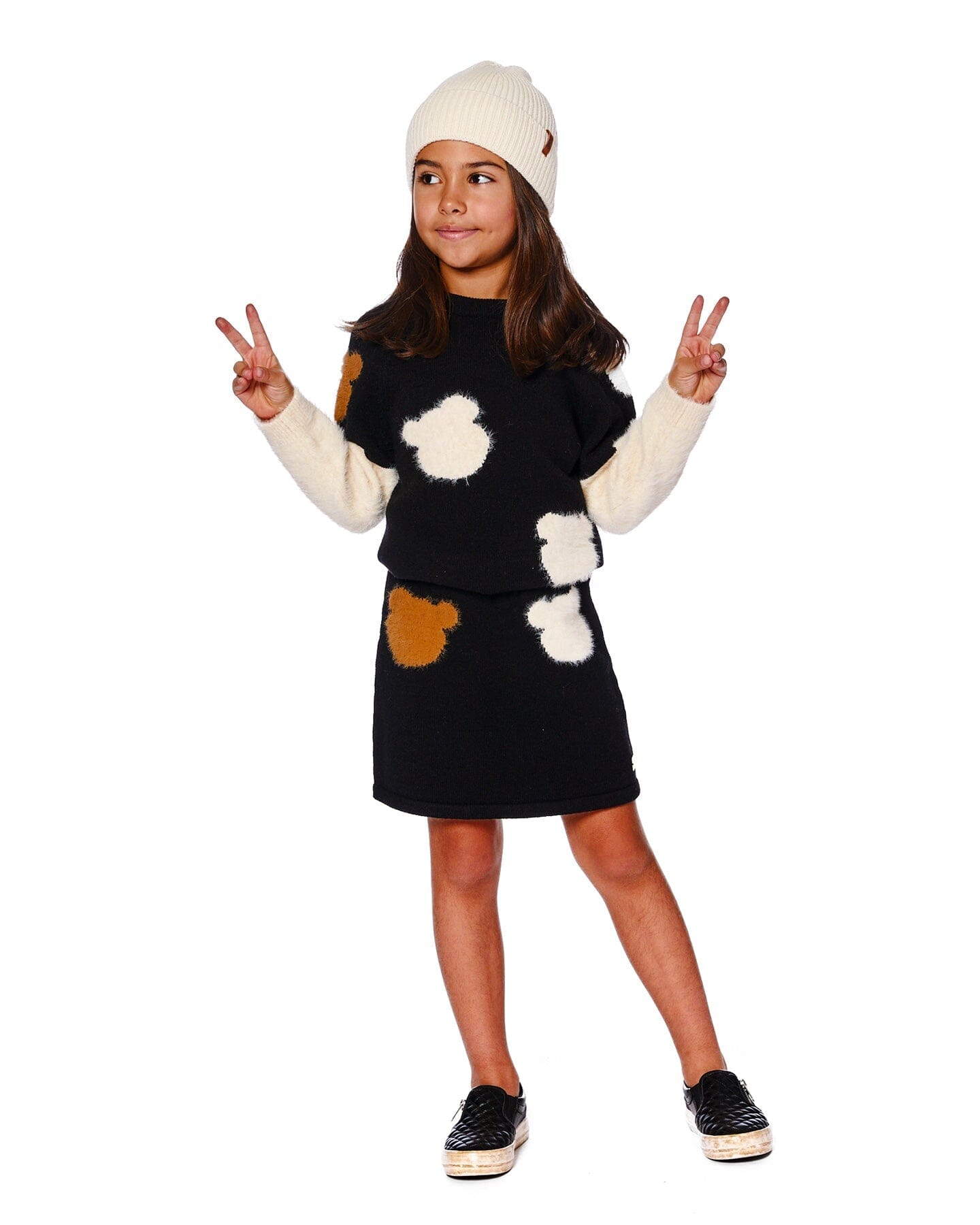 Knitted Skirt Black With Bear Intarsia-1
