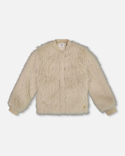 Short Faux Fur Coat Beige-0