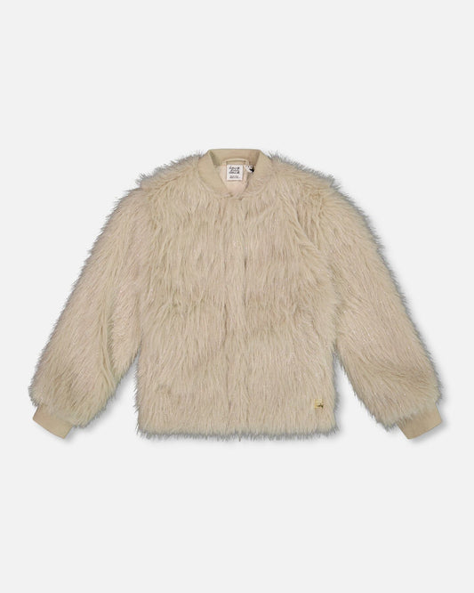 Short Faux Fur Coat Beige-0