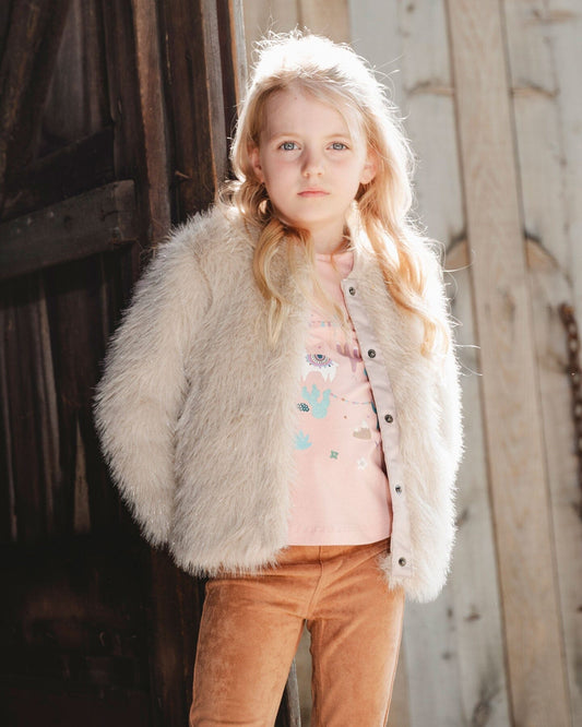Short Faux Fur Coat Beige-1