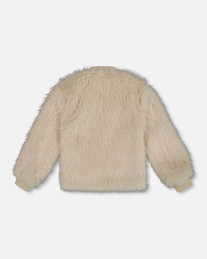 Short Faux Fur Coat Beige-3
