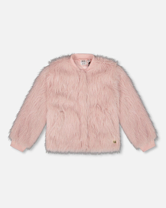 Short Faux Fur Coat Dusty Pink-0