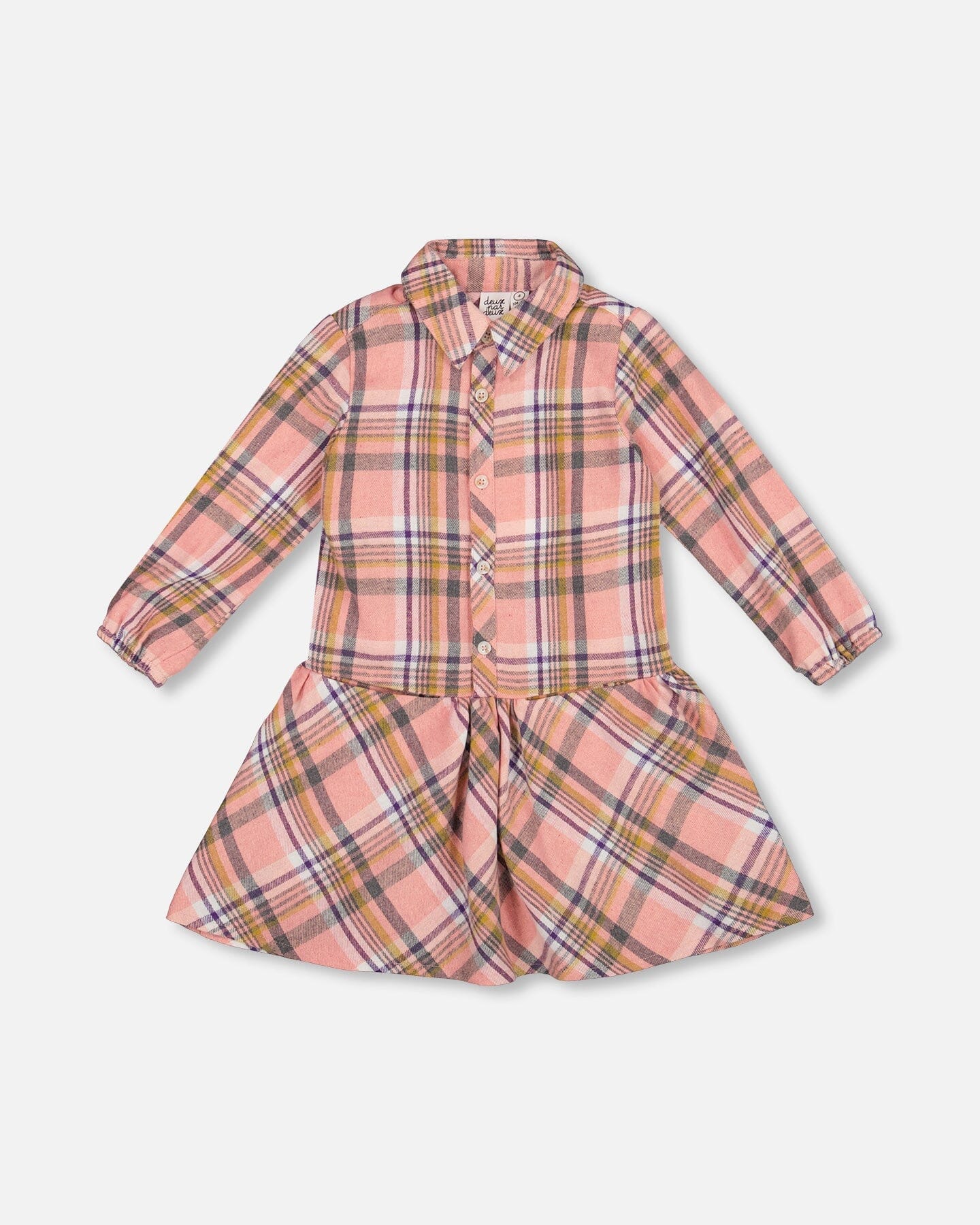 Shirt Plaid Dress With Frill Pink, Yellow And Gray-0
