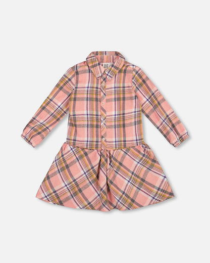 Shirt Plaid Dress With Frill Pink, Yellow And Gray-0