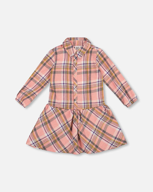 Shirt Plaid Dress With Frill Pink, Yellow And Gray-0