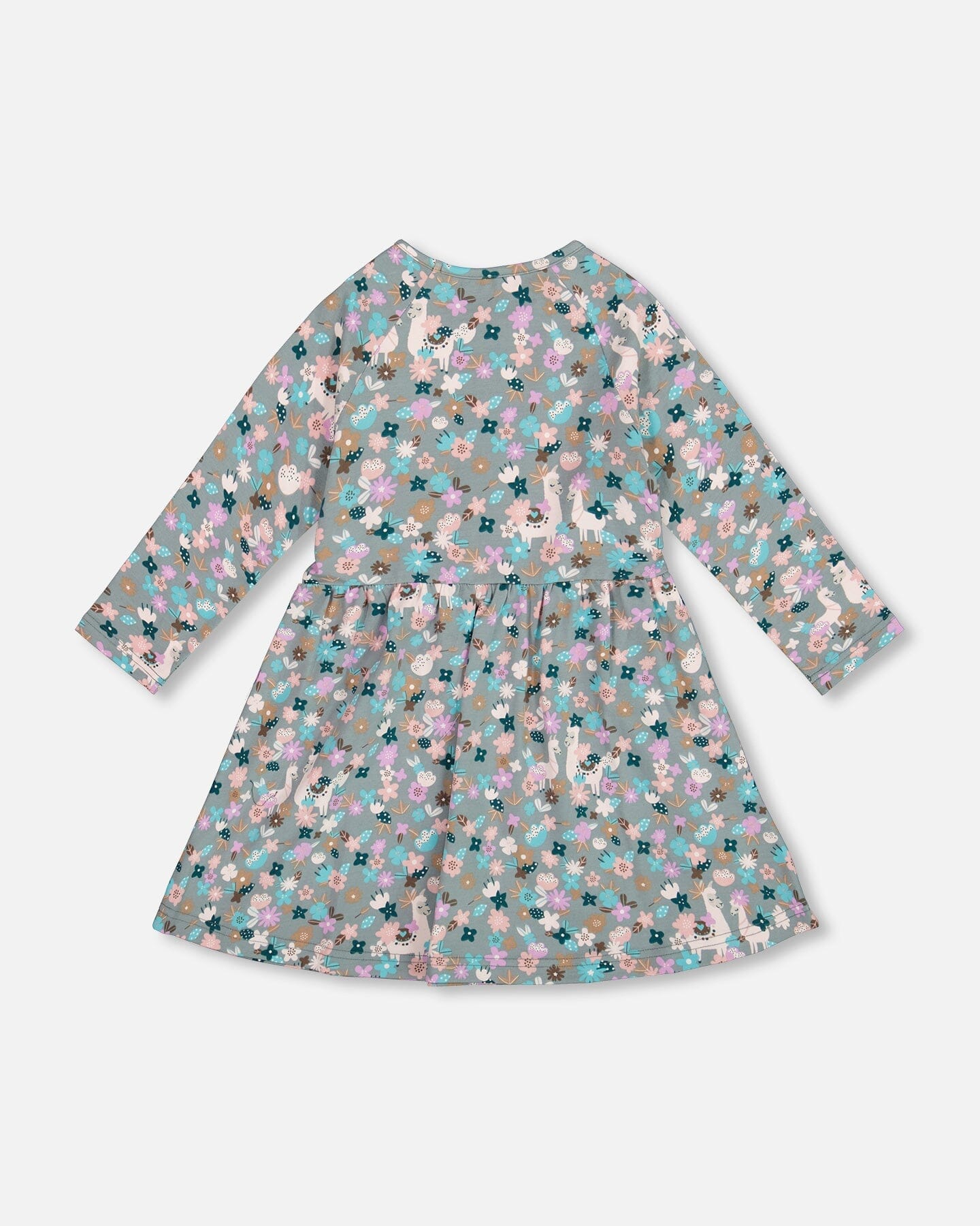 Half Button Organic Cotton Dress Blue Llama Print-2