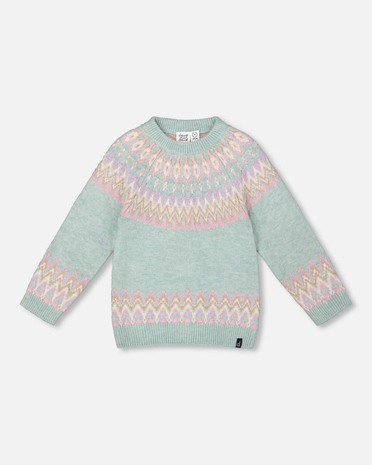 Sweater With Norwegian Jacquard Turquoise Blue-0