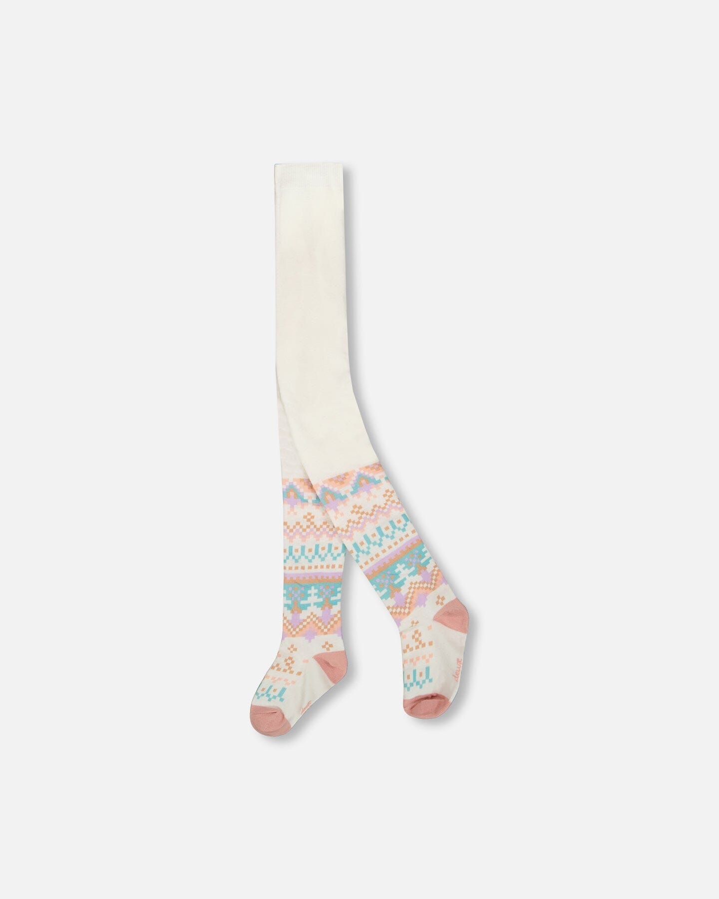 Knit Tights White Pink And Turquoise With Norwegian Jacquard-0