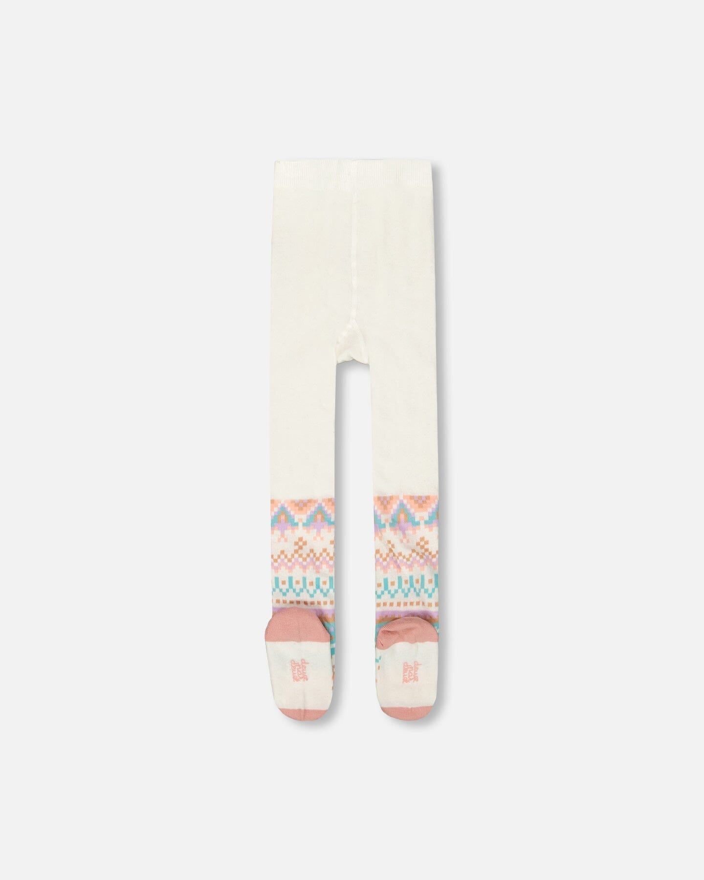 Knit Tights White Pink And Turquoise With Norwegian Jacquard-2