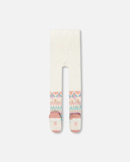 Knit Tights White Pink And Turquoise With Norwegian Jacquard-2