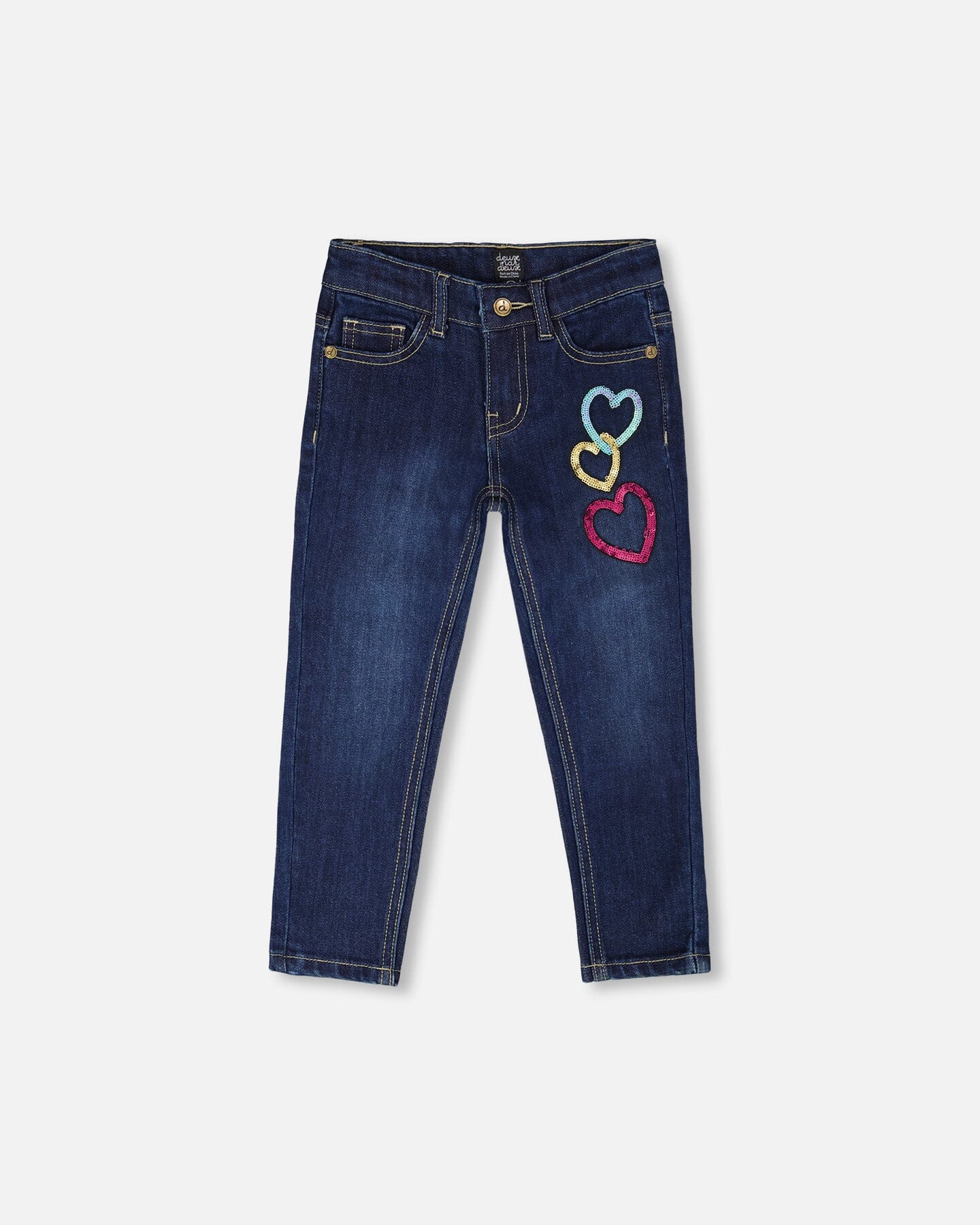Stretch Jeans Blue Denim With Glittery Hearts-0