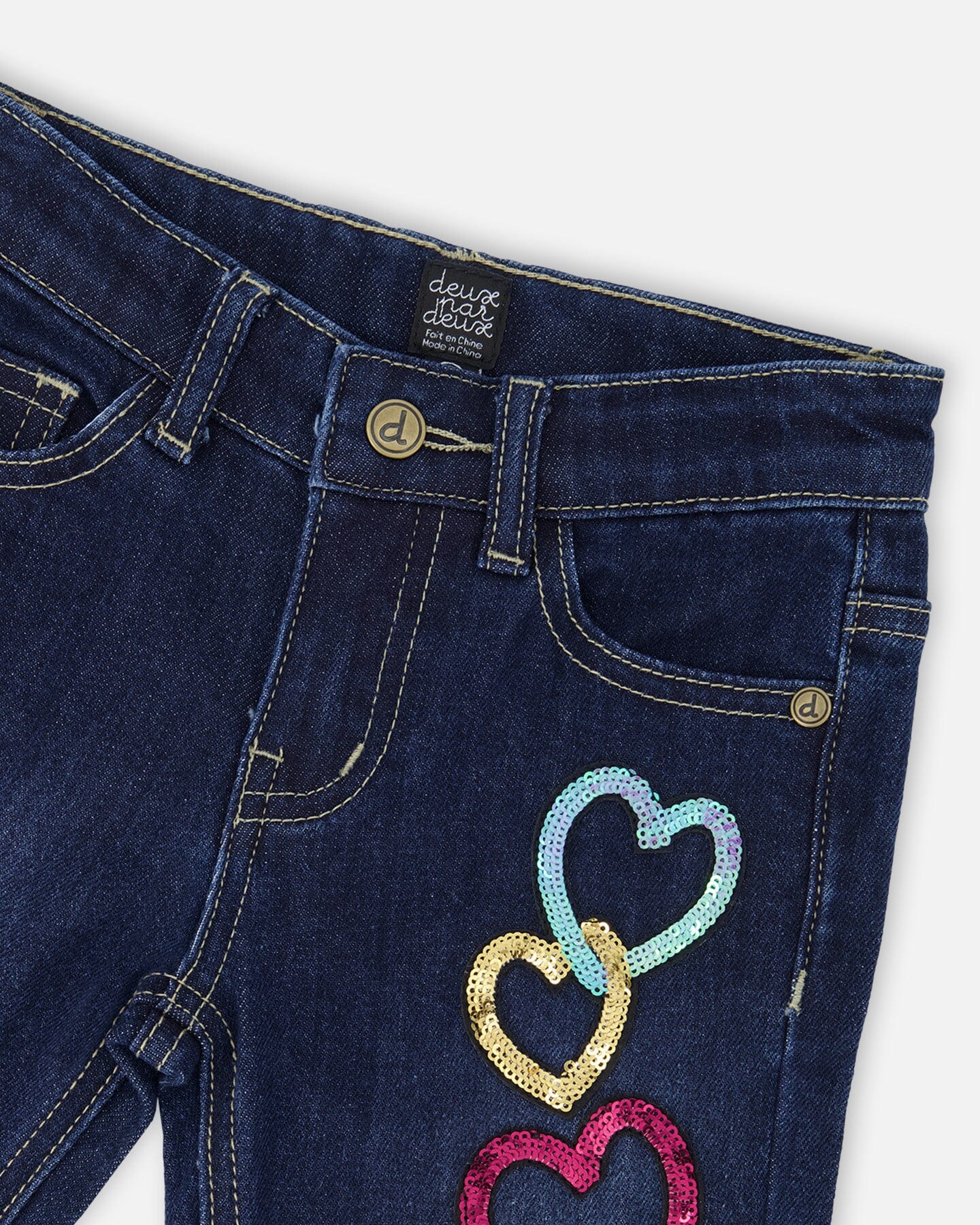Stretch Jeans Blue Denim With Glittery Hearts-2
