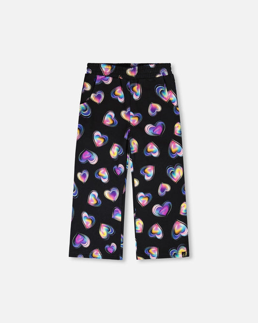 Wide Leg Fleece Pants Black And Multicolor-0