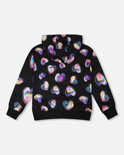 Fleece Hoodie Black And Multicolor-2