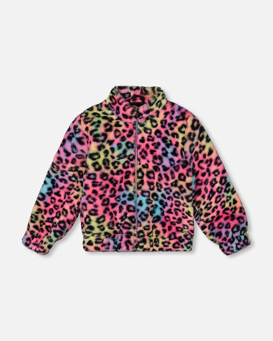 Faux Fur Zipped Jacket Multicolor Leopard-0