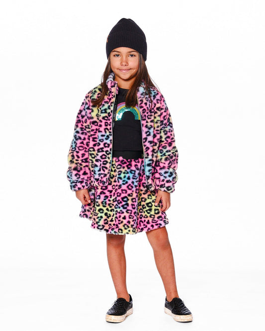 Faux Fur Zipped Jacket Multicolor Leopard-1
