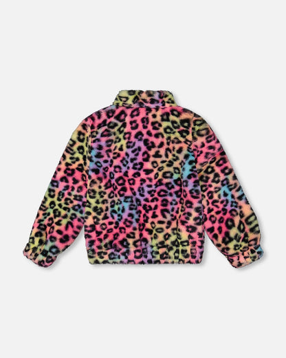Faux Fur Zipped Jacket Multicolor Leopard-2