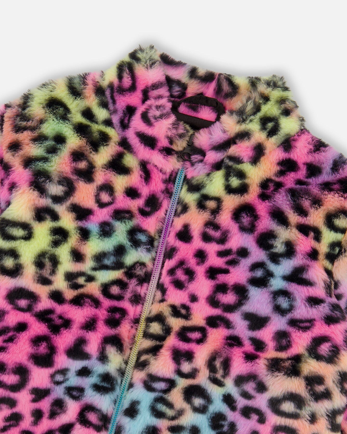 Faux Fur Zipped Jacket Multicolor Leopard-3