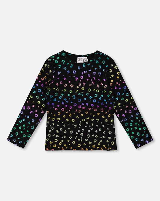 Stretch Jersey T-Shirt Multicolor Leopard Print-0