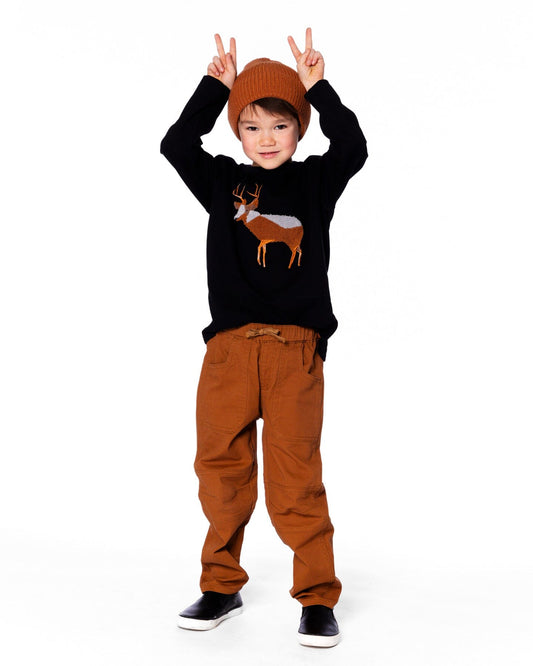 Organic Cotton T-Shirt Black With Boucle Deer Applique-1