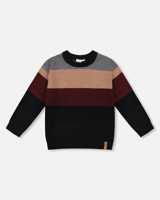 Color Block Knit Sweater Red And Black-0