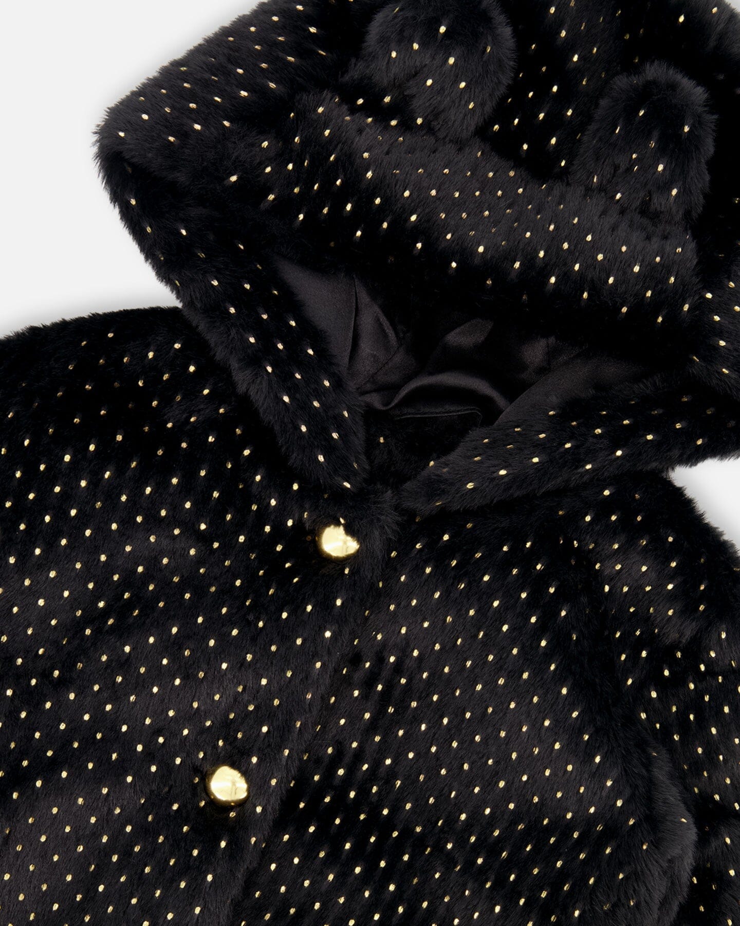 Bear Faux Fur Coat Black With Gold Polka Dots-3