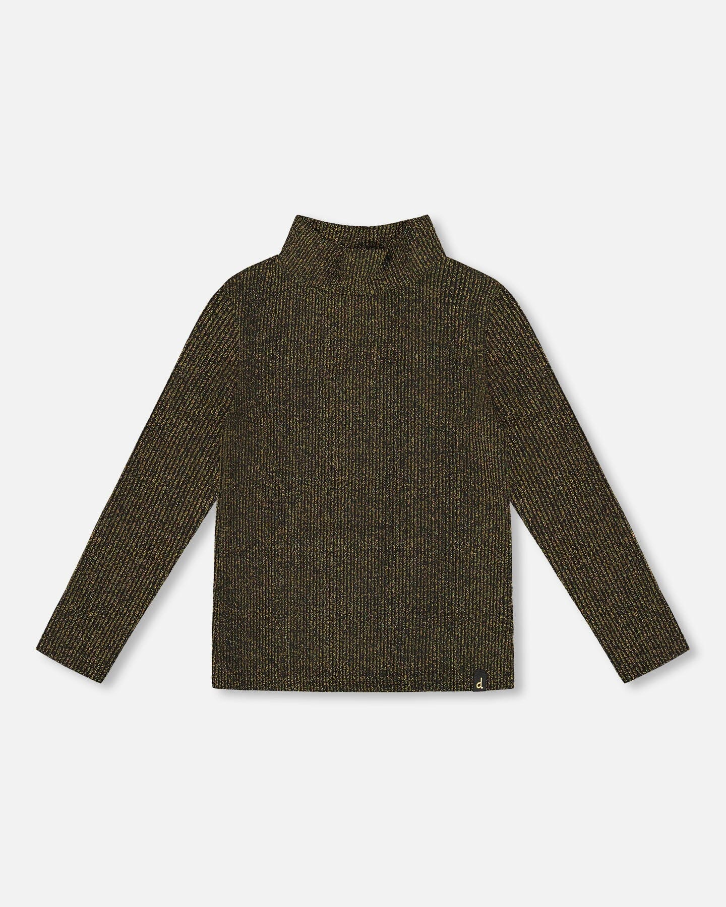 Shiny Rib Mock Neck Top Black And Gold-0