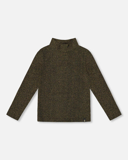 Shiny Rib Mock Neck Top Black And Gold-0