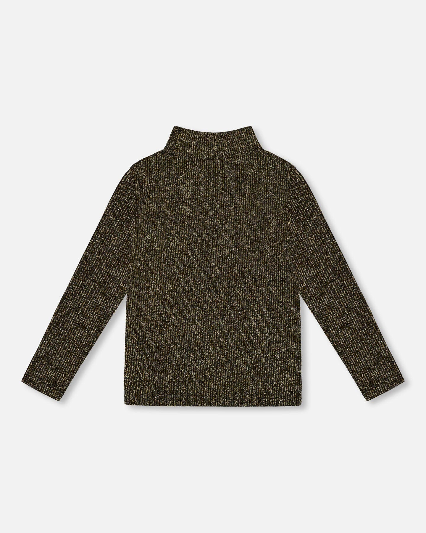 Shiny Rib Mock Neck Top Black And Gold-2