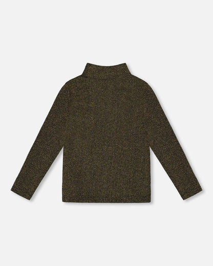 Shiny Rib Mock Neck Top Black And Gold-2